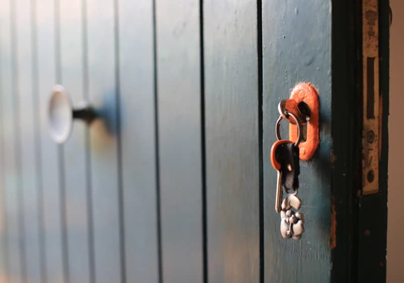 Key inserted in a door lock cylinder