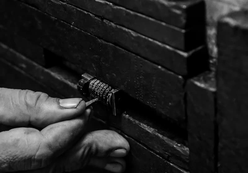 Hands using lock pick tools on a door lock
